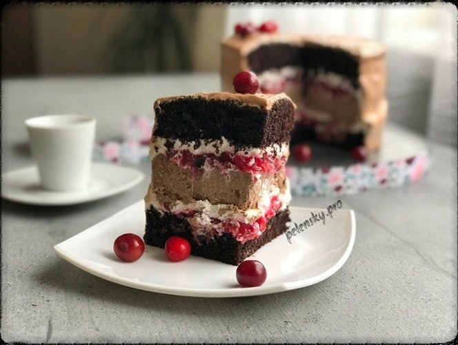 Торт з вишнею і шоколадними коржами “Шоколадна насолода”